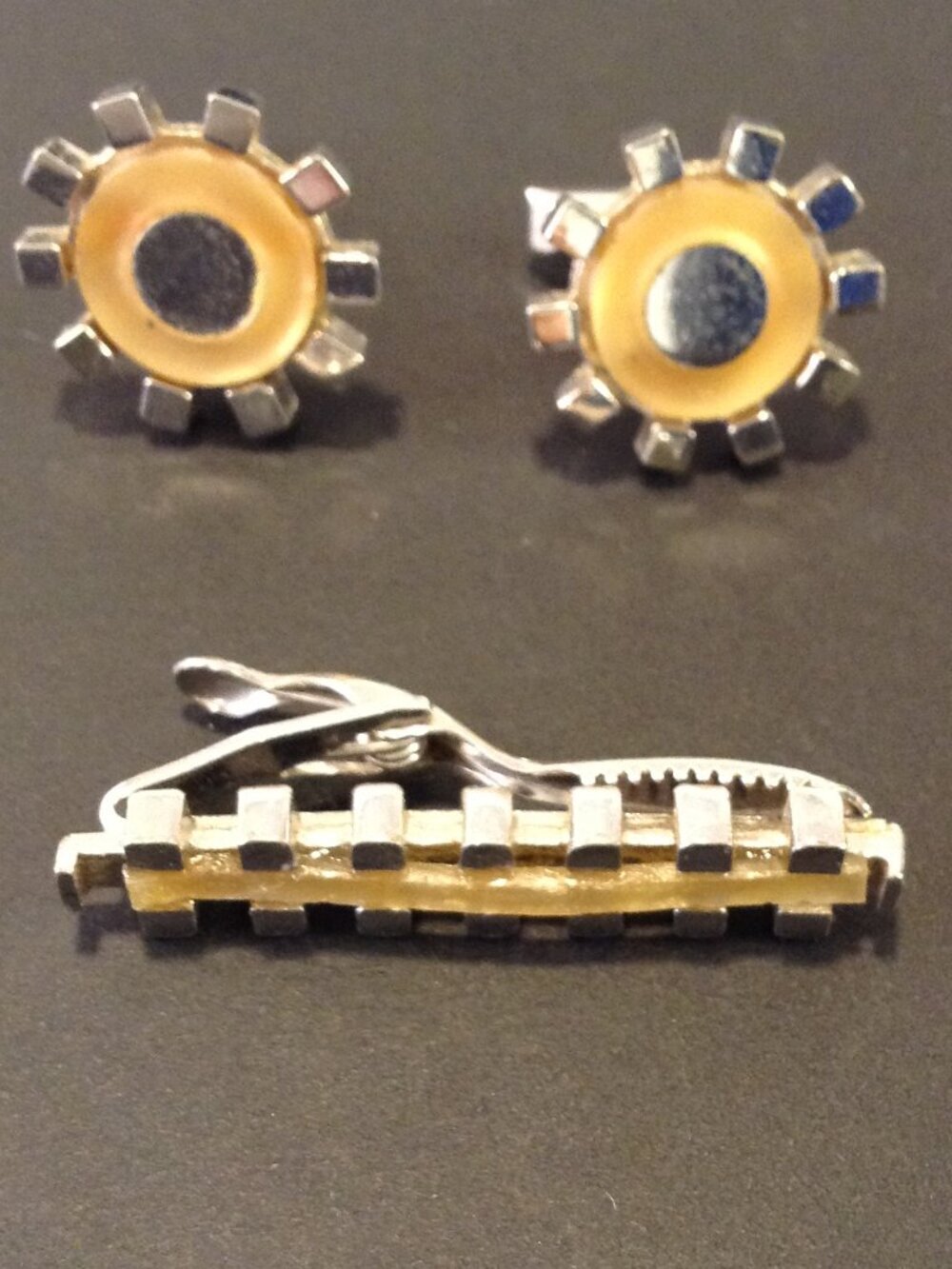 VTG Swank Unique Cuff Links/Tie Tack MCM Cool Avant Garde Atomic Age Sputnik